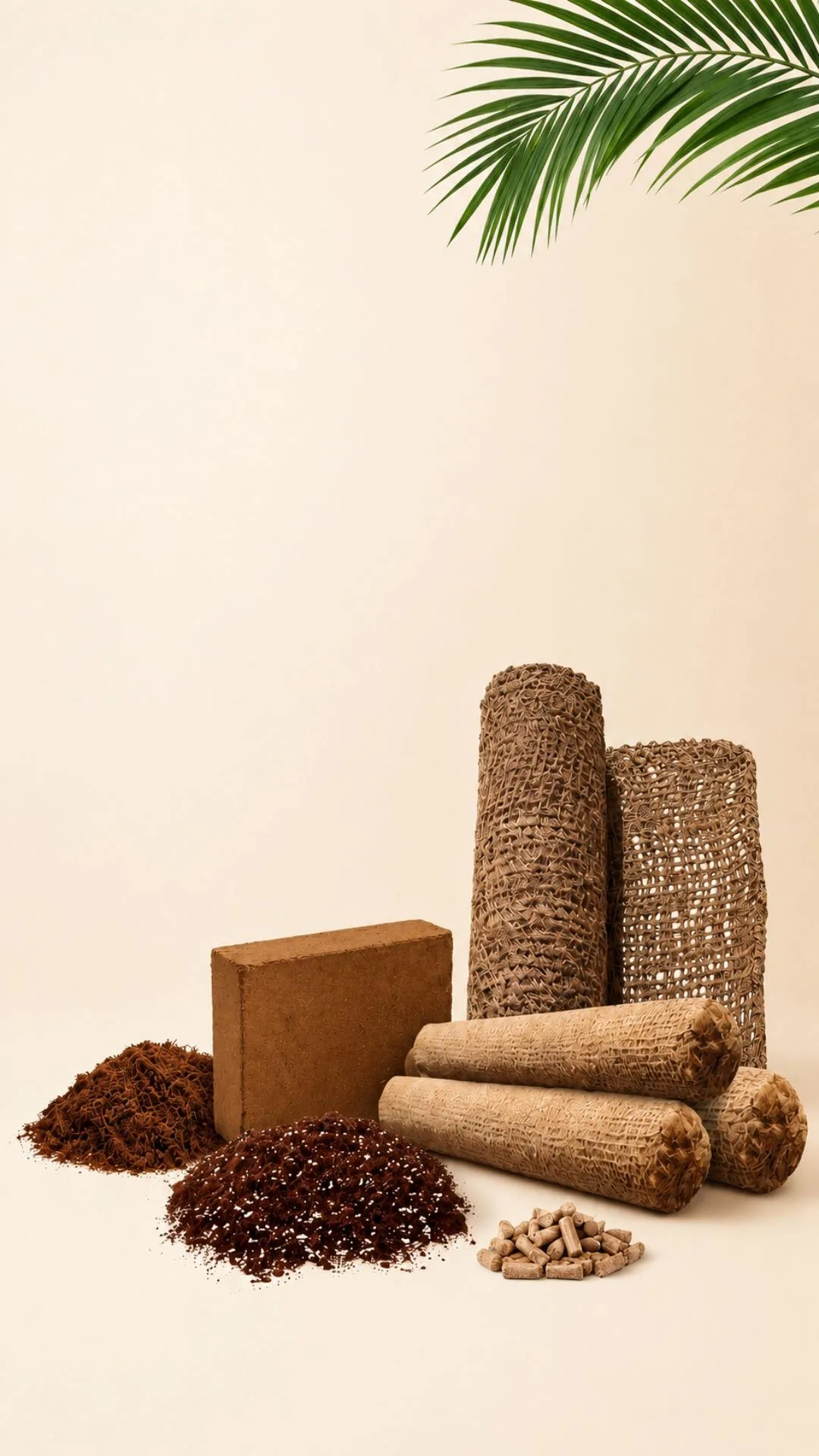 Indo Coco Flourish coconut coir products — coir block, loose cocopeat, coir logs, pole wraps and pellets